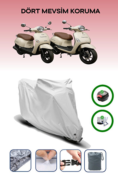 Breen Gri ARORA CAPPUCİNO Modellere Uyumlu Motosiklet Brandası Motor Örtüsü(Arka Çanta ve Kilit Uyumlu)