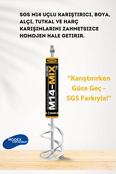 SGS Boya Alçı Tutkal Karıştırıcı Uç M-14 120x600mm – Güçlü ve Dayanıklı Karış...