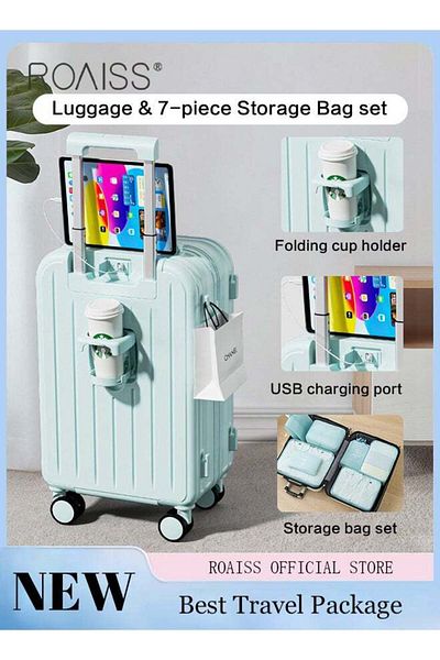 ROAISS Trolley Case and 7Pcs Storage Bags Set with Universal Wheel