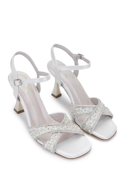 Tamer Tanca Women's Genuine Leather White Heeled Shoes