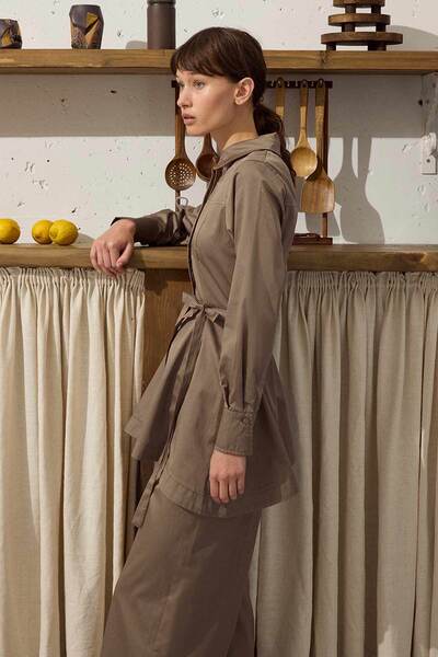 Hooopstore Cosmo Waist Detailed Cotton Mink Trousers Set