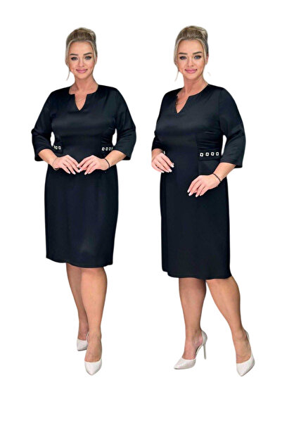 TESSY KADIN BÜYÜK BEDEN BEL DETAYLI ELBİSE