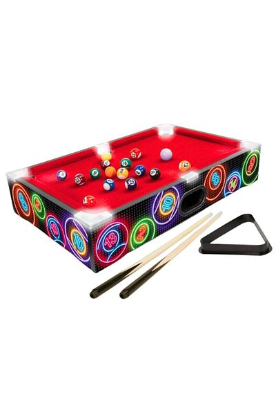Gift Design Mini Pool Table, portable, with LED accessories, 48.5x30 cm