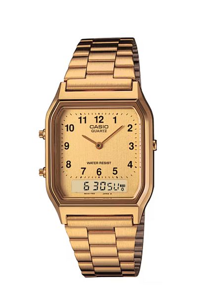 Casio ساعة كاسيو للجنسين، تناظرية ورقمية، بمينا ذهبي - AQ-230GA-9B