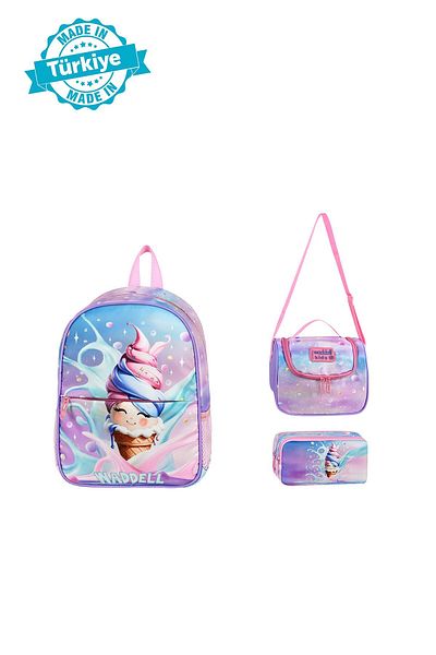 Waddell Ice Cream Themed Preschool Backpack, Thermal Lunch Bag and Pen Holder, Kindergarten Set of 3