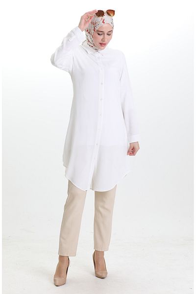 sefamerve Buttoned Viscose Tunic 6116-07 White