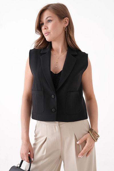 Saade Black Coated Button Pocket Vest