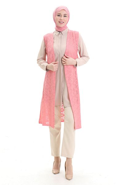sefamerve Lacy Long Plain Vest 8754-01 Yavruağzı