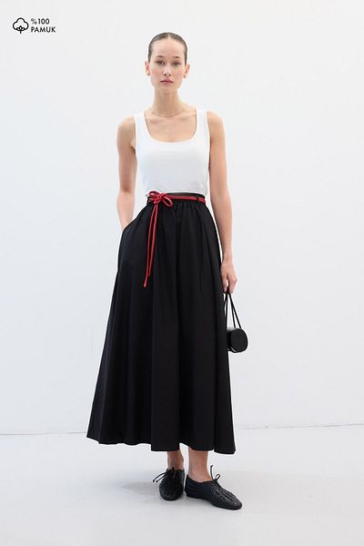 Hooopstore Μαύρη βαμβακερή φούστα με ελαστική μέση