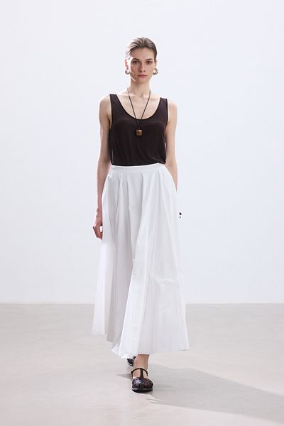 BE BLUE Ekru Piece Detail Poplin Skirt