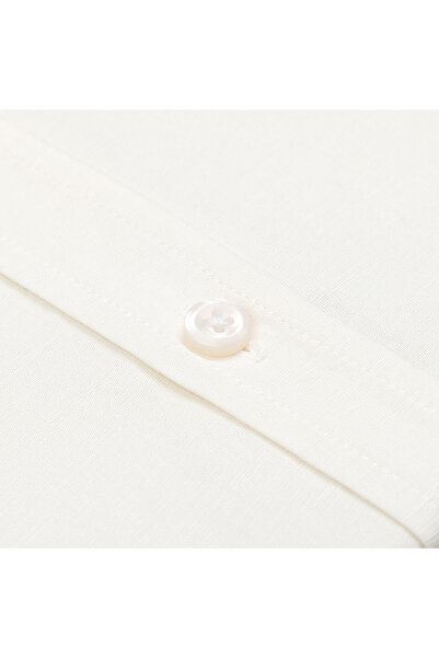 Germirli Krem Rengi Soft Yaka Tailor Fit Keten Gömlek