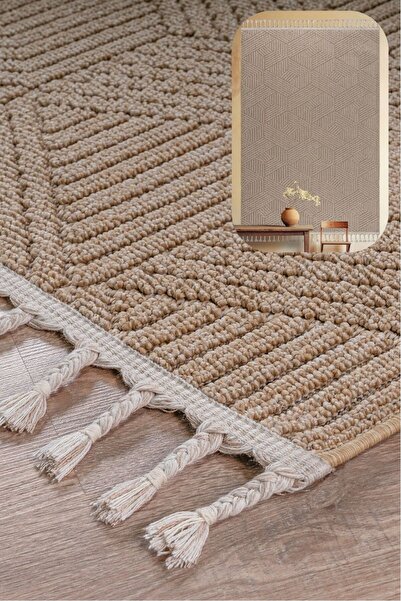 SANRUGS Home & Living Bukleli Sisal Modern İskandinav Bej Kahve Jüt Dokuma Ha...
