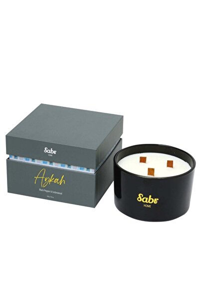 Sabr Aykah Wood Wick Candle, Black Pepper & Cedarwood, 520g