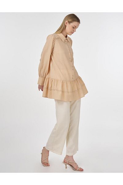 Kayra Stripe Scalloped Viscose Tunic