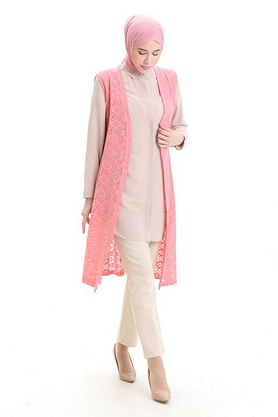 sefamerve Lacy Long Plain Vest 8754-01 Yavruağzı