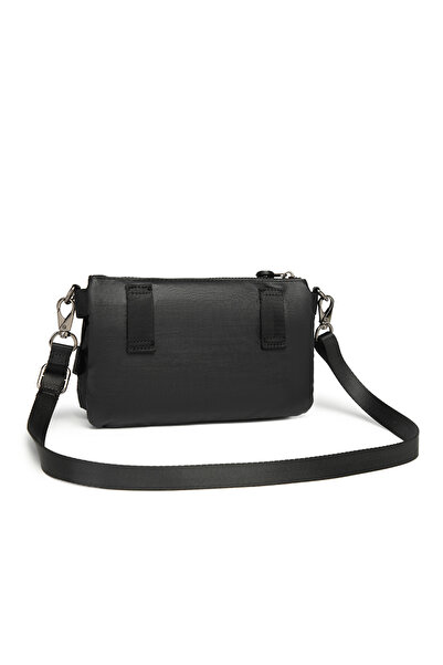 Getcho Mycael Women's Black Adjustable Strap Crinkle Fabric Crossbody Bag Stylish Multi-Compartment Useful Model