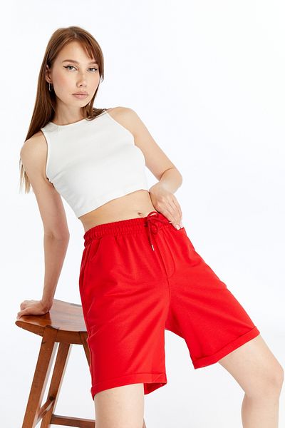 KRAVEN Women's Red Double Leg Oversize Comfortable Fit Shorts