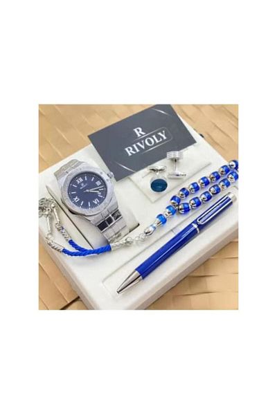 Rivoly Men's stainless steel set consisting of a watch, rosary, pen, and cufflinks