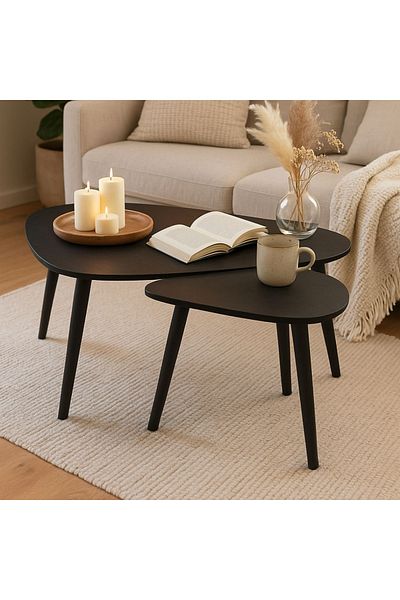 Gift Design Set of 2 Coffee Tables – Modern Black Design – 80x40xH40 cm and 60x30xH35 cm