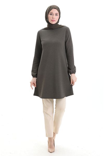 sefamerve Seasonal Tunic with Elasticated Sleeves 8753-03 Khaki