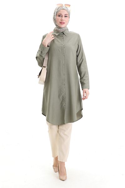sefamerve Buttoned Viscose Tunic Khaki