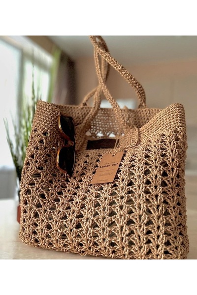 FİLİZ Örme hasır çanta astarlı el yapımı
