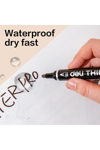 Deli Eu10020 Permanent Marker Bullet Tip 1.5mm Black 12pcs– Ideal For Office And Industrial Use