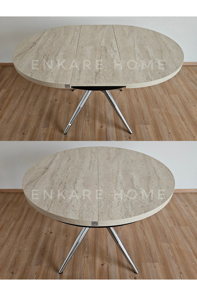 Enkare Oliva Yuvarlak Açılabilir Yemek Masası – 100x100 - 140 cm | 4-6 Kişilik | Mdf Mutfak ve Salon