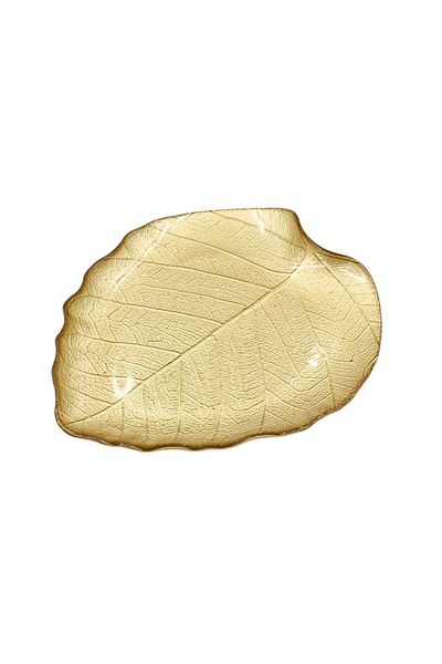 Gift Design Glass Plate with Leaf Design – Ø28 cm | Elegant Gold Decor