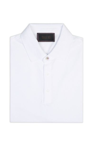 Gallus White Polo Neck Pique Cotton Regular Fit T-Shirt