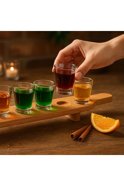 Gift Design Set of 6 Shot Glasses with Wooden Tray – 7 Pieces, Atmosfera, 40 ml
