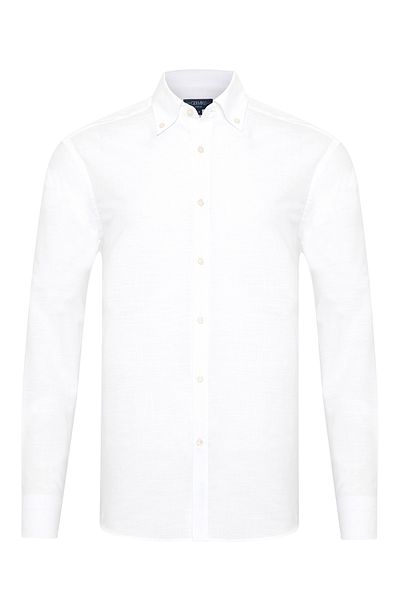 Germirli White Albiate Button Collar Tailor Fit Slim Cotton Shirt