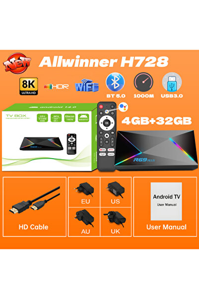 Choice EU Plug 4GB 32GB R69 Plus Voice Control TV Box Ultra HD 8K Allwinner H728 Octa Core Support Netflix