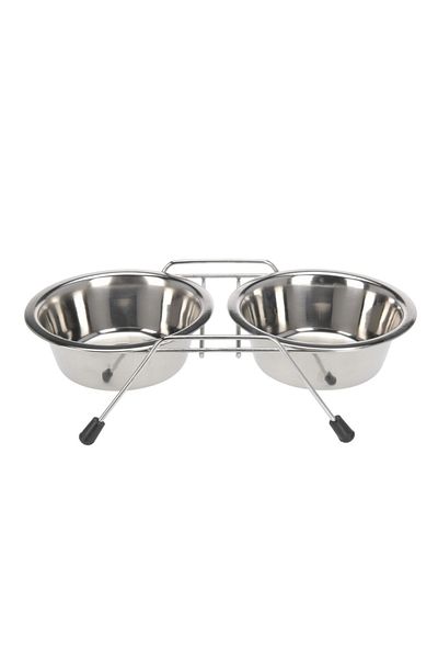 Gift Design Set de 2 boluri, pentru câini și pisici, cu suport, din oțel inoxidabil, 34,5x16,5x8 cm, 0,8l