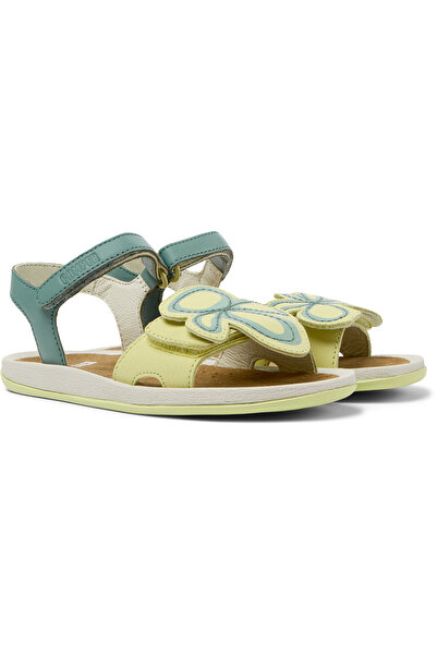 CAMPER Girls' Green Hook And Loop Sandals with 3D Floral Design and Lightweig...