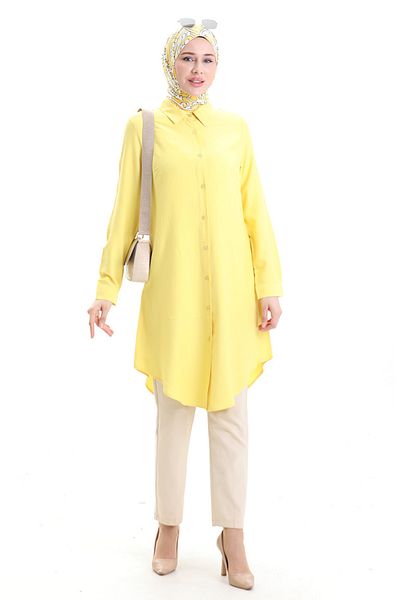 sefamerve Buttoned Viscose Tunic 6116-08 Yellow