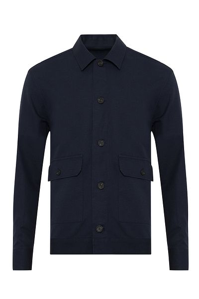 Germirli Navy Blue Color Linen Cotton Jacket Shirt with Cover Pocket