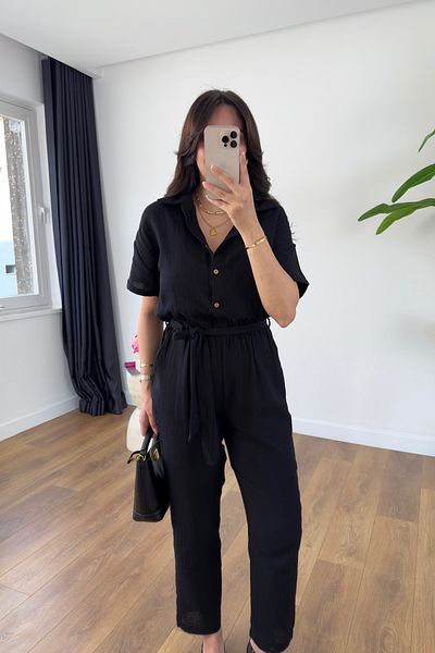 BİRCANÇİL Henika Black Belted Jumpsuit