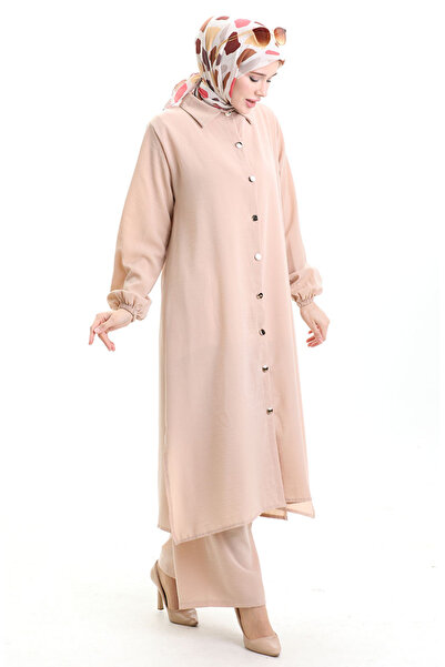 sefamerve Buttoned Long Tunic Trousers Double Suit 0089-09 Mink