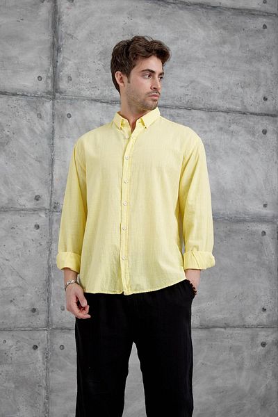 NOMARC Κίτρινο λινό πουκάμισο Oversize Gst