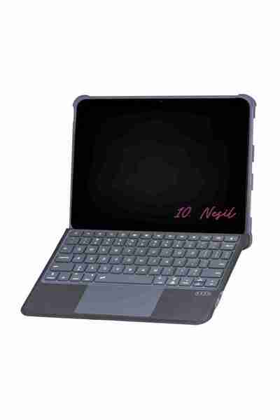 Fuchsia iPad 10. Nesil Uyumlu Fuchsia Katanya 360° Manyetik Standlı Ledli Touchpadli Klavyeli Tablet Kılıfı