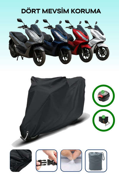 Breen Siyah Honda PCX Modellere Uyumlu Motosiklet Brandası Motor Örtüsü(Arka Çanta ve Kilit Uyumlu)