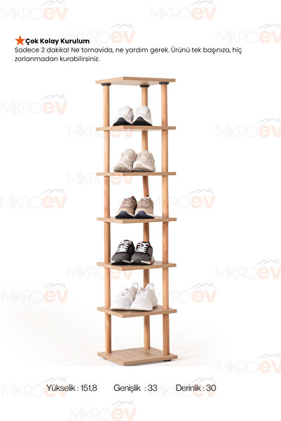 MikroEv Pia Ceviz Çok Amaçlı Köşe Ayakkabılık 33*30