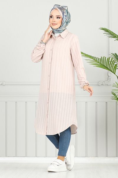 ModaMerve Πουκάμισο γιακά Hijab Tunic 4448KTR927-M Stone