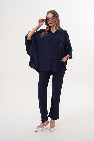 Miss Dünya Lissa Front Button Shirt Collar Bat Sleeve Maternity and Maternity Bottom-Top Set