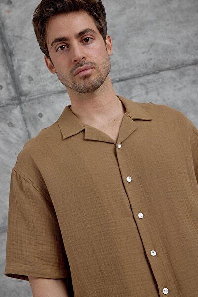 NOMARC Καφέ Nmrc Muslin κοντομάνικο πουκάμισο Oversize