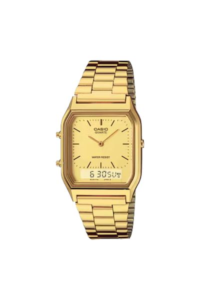 Casio ساعة كاسيو للجنسين، تناظرية ورقمية، بمينا ذهبي - AQ-230GA-9D