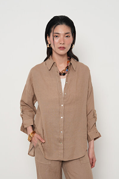 Orfeo Negro ДАМСКА РИЗА ОТ 100% ЛЕН С РЪКАВ С КОПЧЕТА