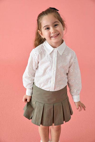 Patique Kids Плисирана пола от тъкан памук с цип в цвят каки за момиче