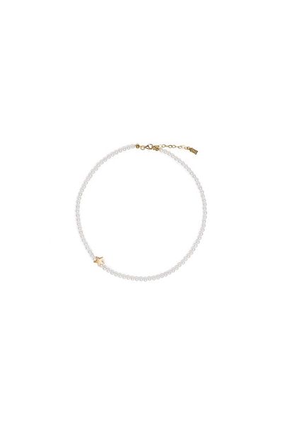 ohmygod jewelry Colier placat cu aur cu perle albe și accesorii din argint, perle de 4 mm, 38 cm